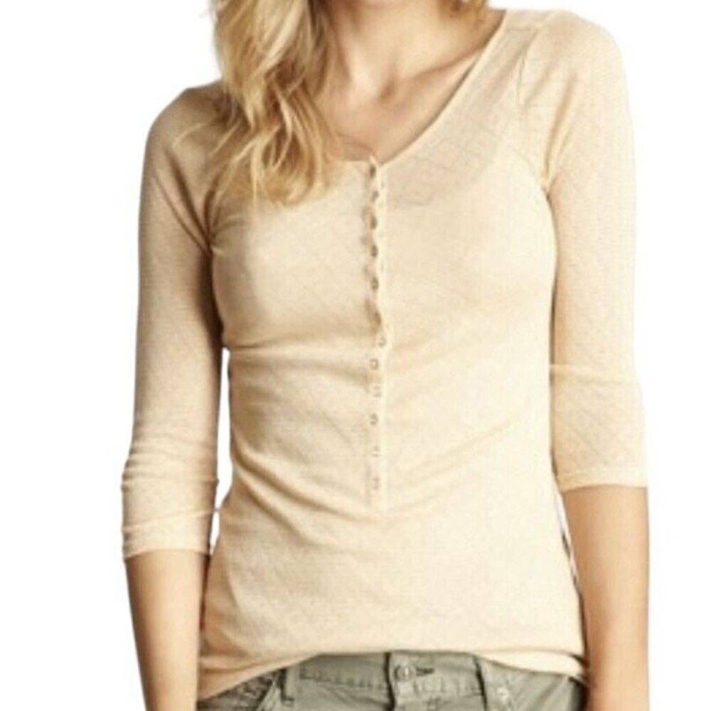 Free People Intimately Shirt Women L Beige Sleep Pullon Button up 3/4 Sleeve NWT